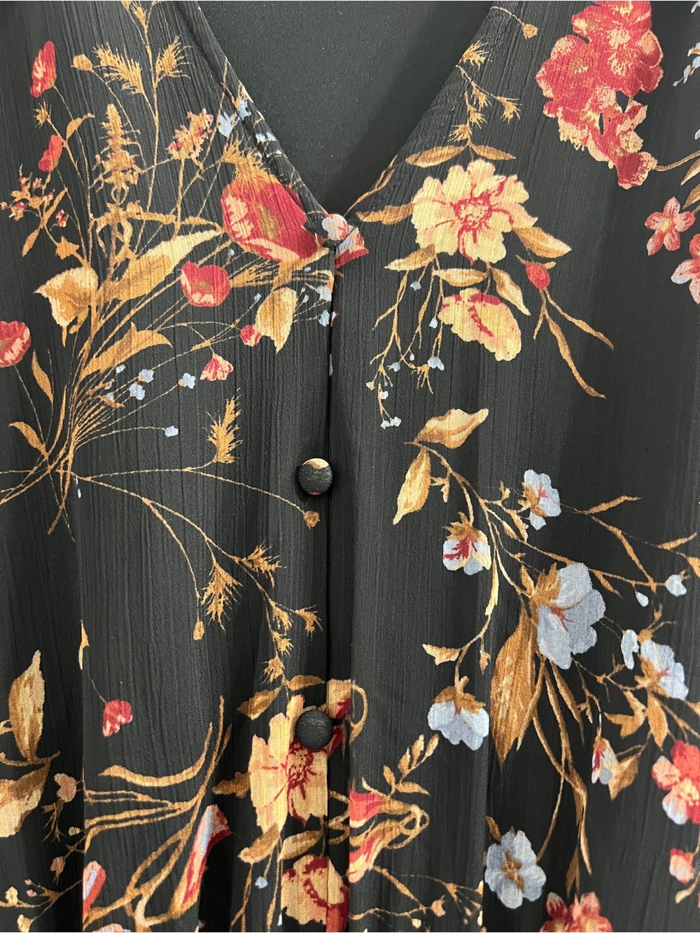 🍂 Black Fall Floral V‑Neck Smocked Waist Maxi Dress- 1x - Picture 7 of 10